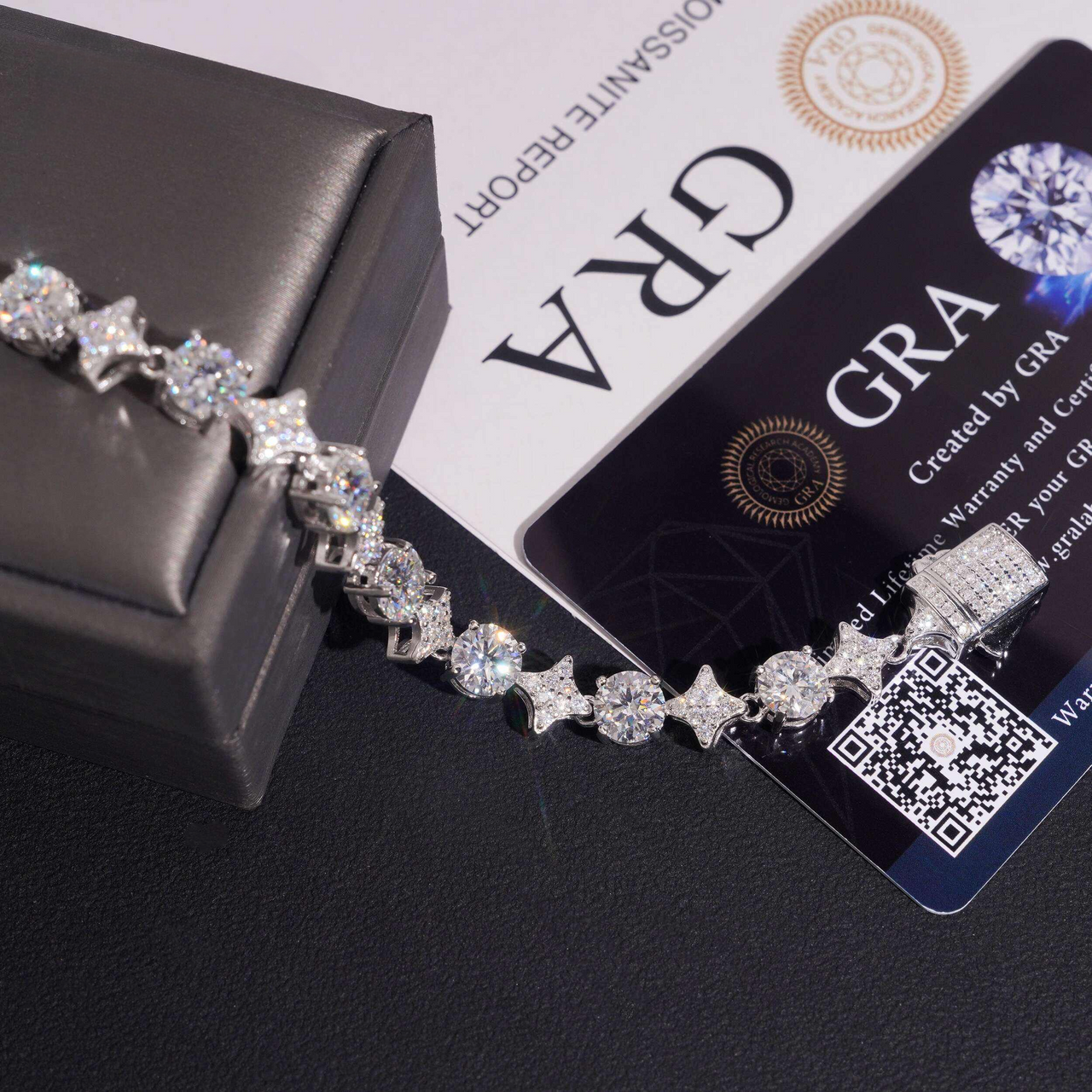 Pulsera de tenis con diamantes de laboratorio en forma de círculo y estrella – 14k