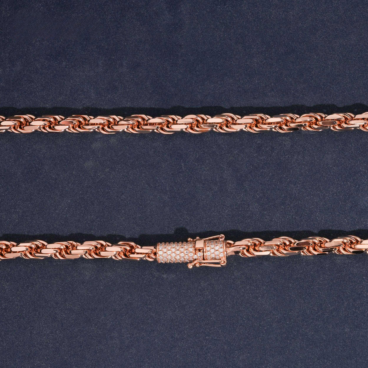 Twisted Rope Chain with Pavé Box Clasp – 14k Gold