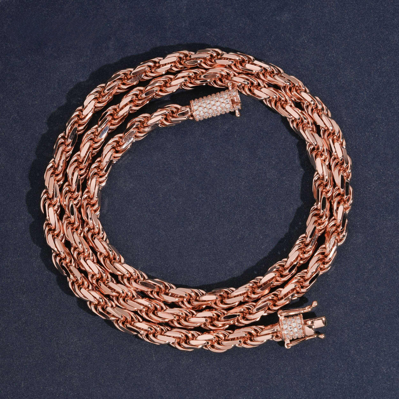 Twisted Rope Chain with Pavé Box Clasp – 14k Gold