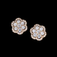 Pendientes de botón en racimo de pavé de flores, diamante de laboratorio – Oro de 14k