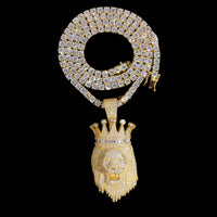 Colgante de cabeza de león coronada con diamante de laboratorio – Oro de 14k