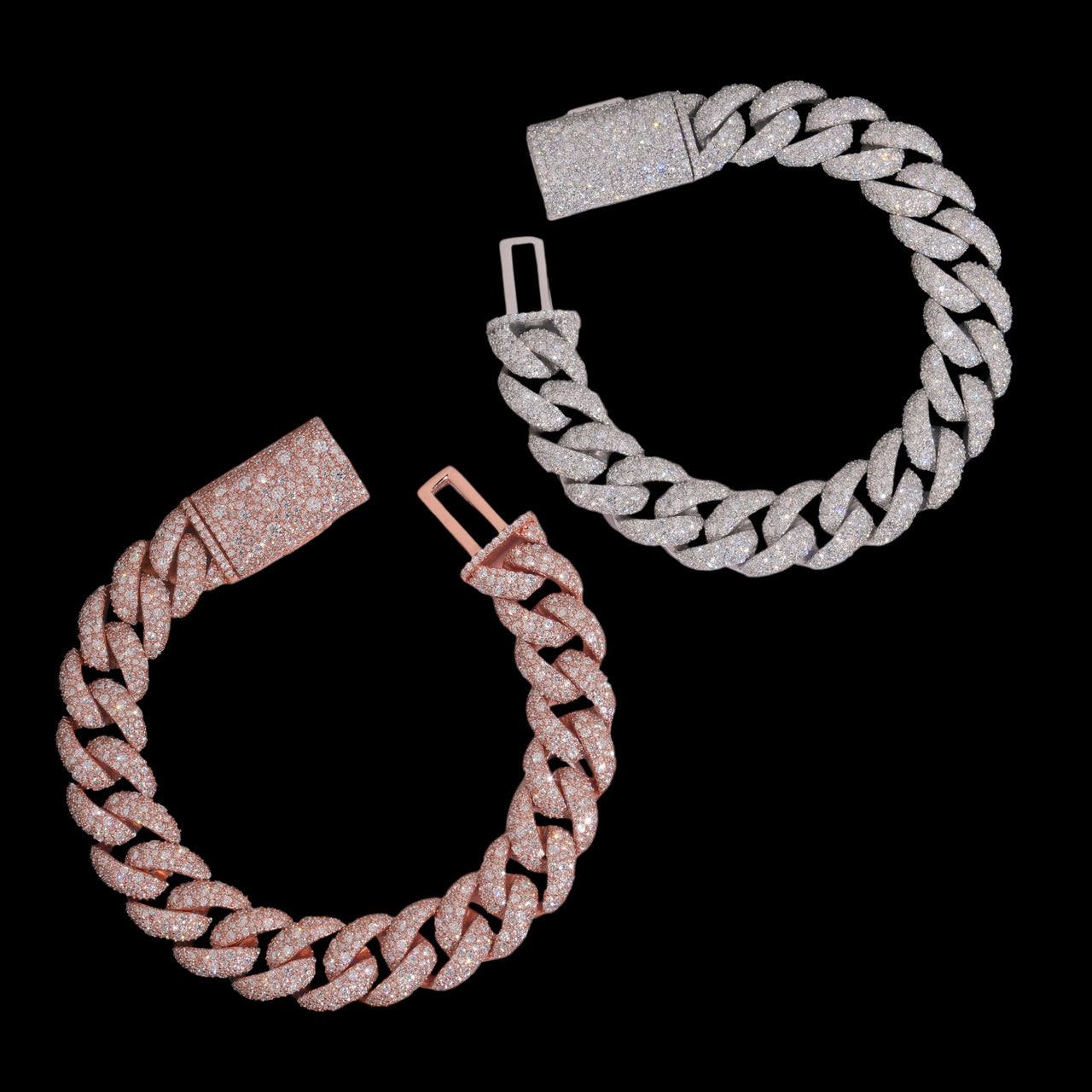 Pulsera Cubana de Oro de 14k con Diamantes de Laboratorio Engastados en Mosaico de 14mm