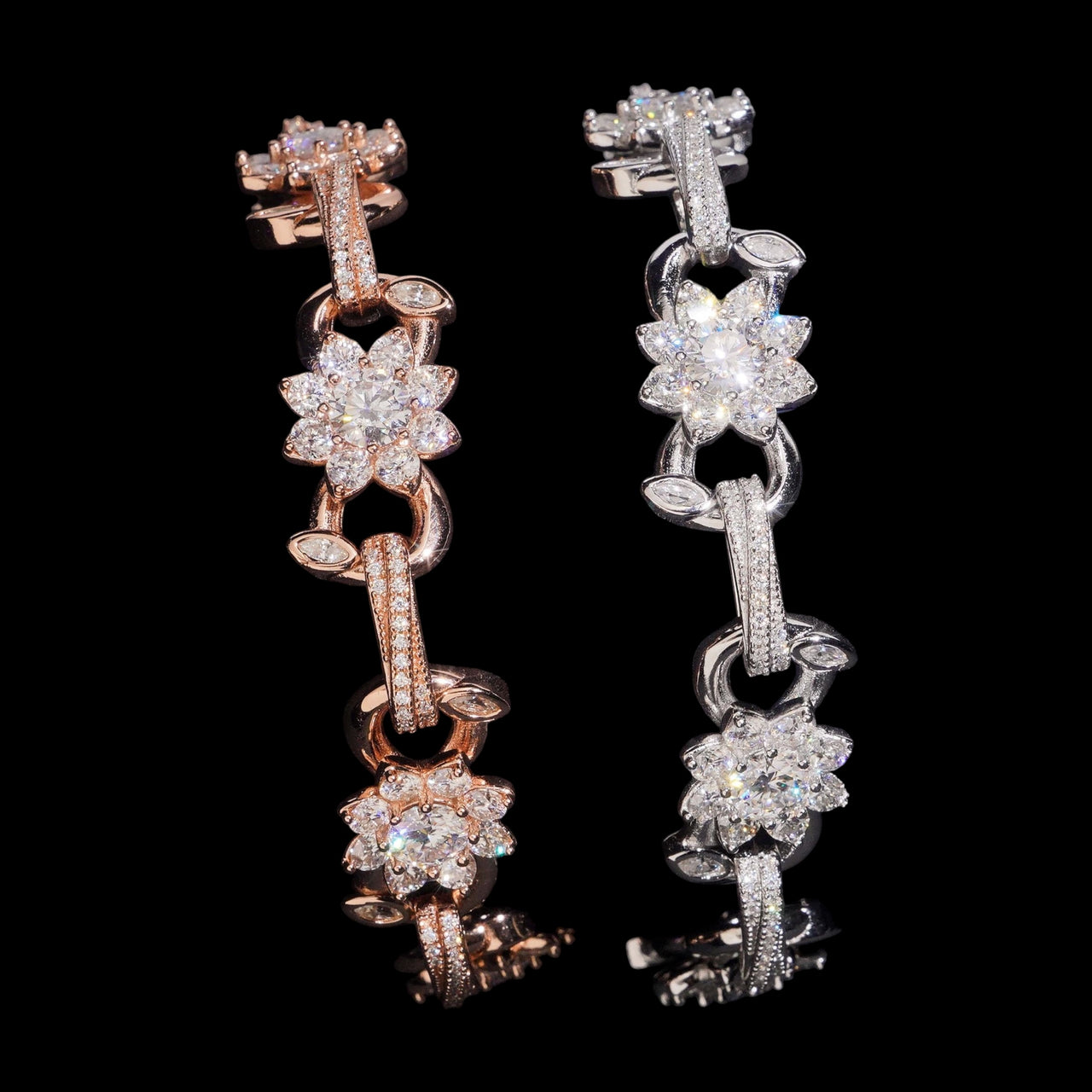 Pulsera con diseño de flores Infinito y diamante de laboratorio – Oro de 14k