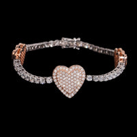 Pulsera de tenis con forma de corazón para mujer, de diamantes creados en laboratorio, oro de 14k