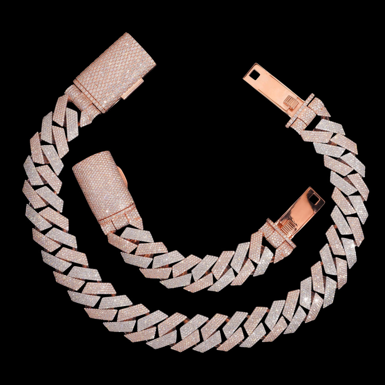 Pesada pulsera cubana de eslabones con diamantes cultivados de 28 mm con engaste de púas – Oro de 14k