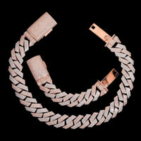 Pesada pulsera cubana de eslabones con diamantes cultivados de 28 mm con engaste de púas – Oro de 14k
