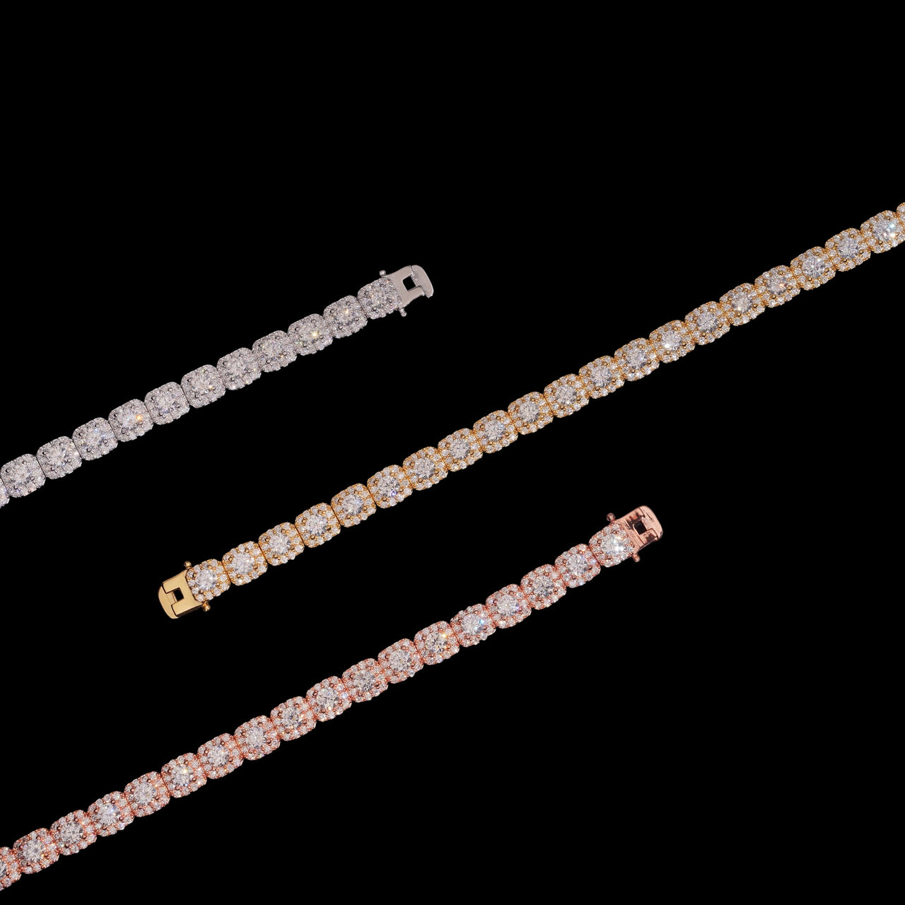 Pulsera de tenis con diamantes de laboratorio cuadrados – Oro de 14k