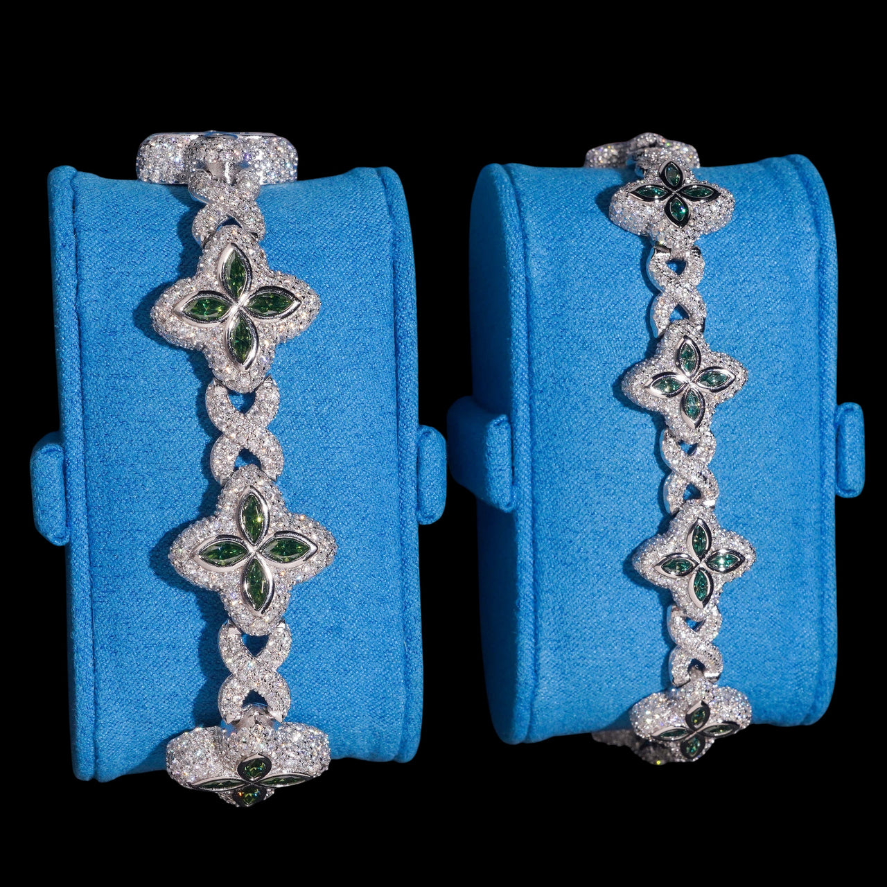 Pulsera con diamantes de laboratorio Marquise Clover Infinity verdes – Oro de 14k