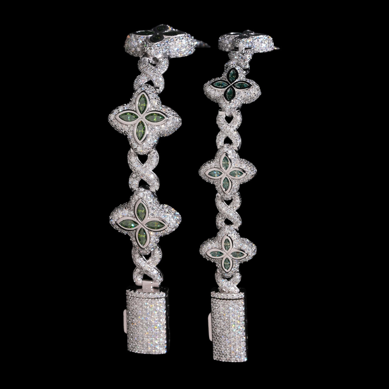 Pulsera con diamantes de laboratorio Marquise Clover Infinity verdes – Oro de 14k