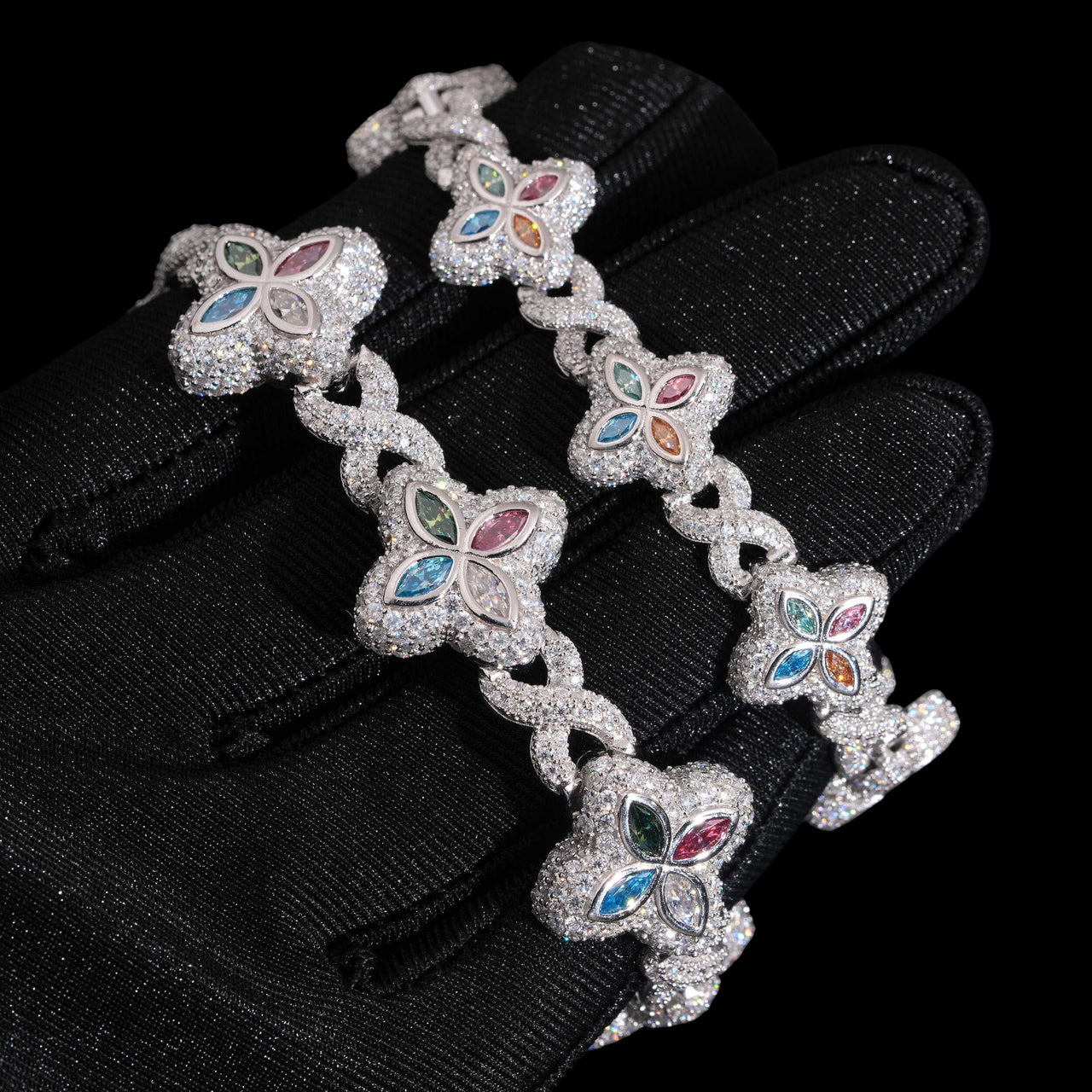 Pulsera de trébol marquesa multicolor con diamantes de laboratorio e infinito – Oro de 14k
