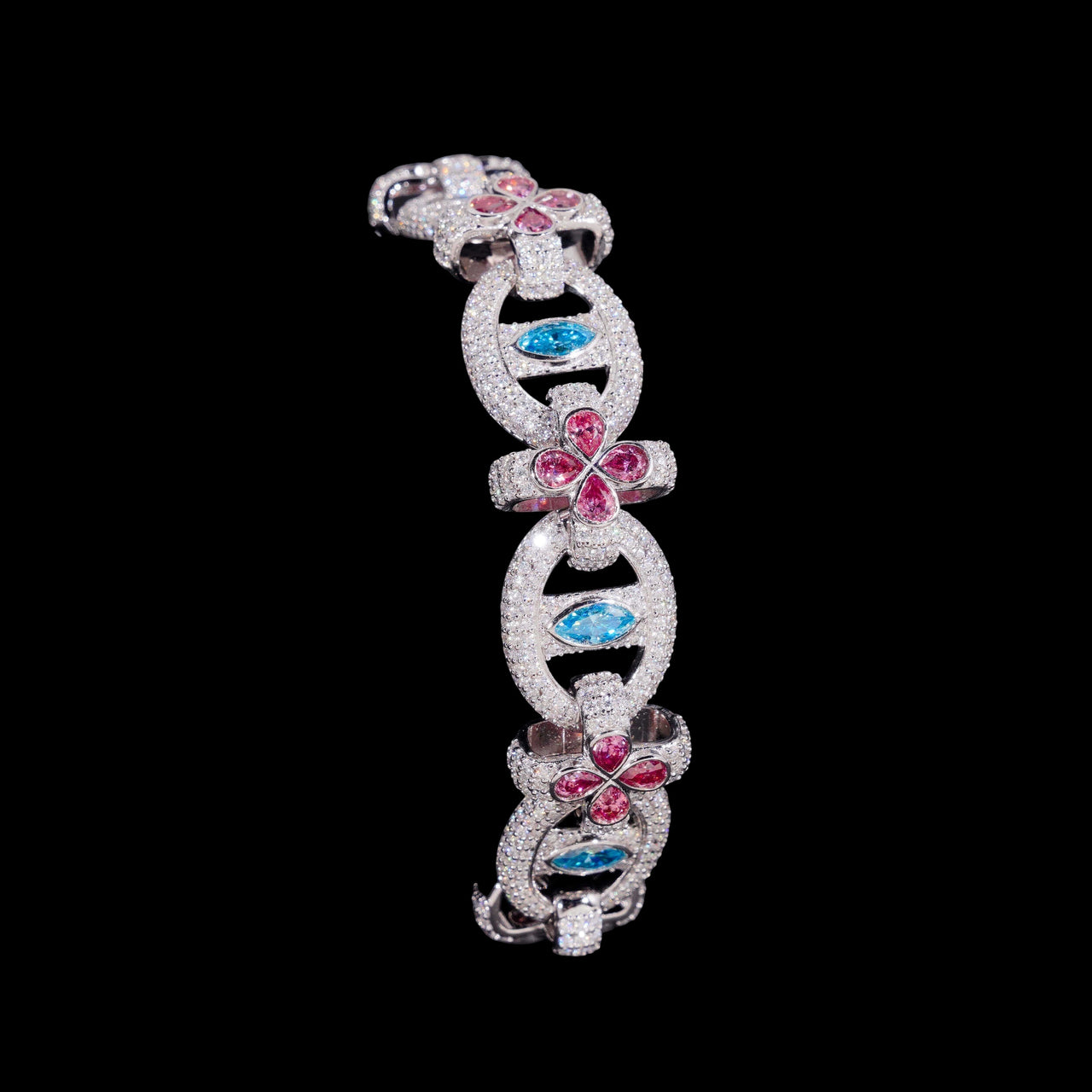 Pulsera de diamantes de laboratorio Multicolor Flower Infinity – Oro de 14k