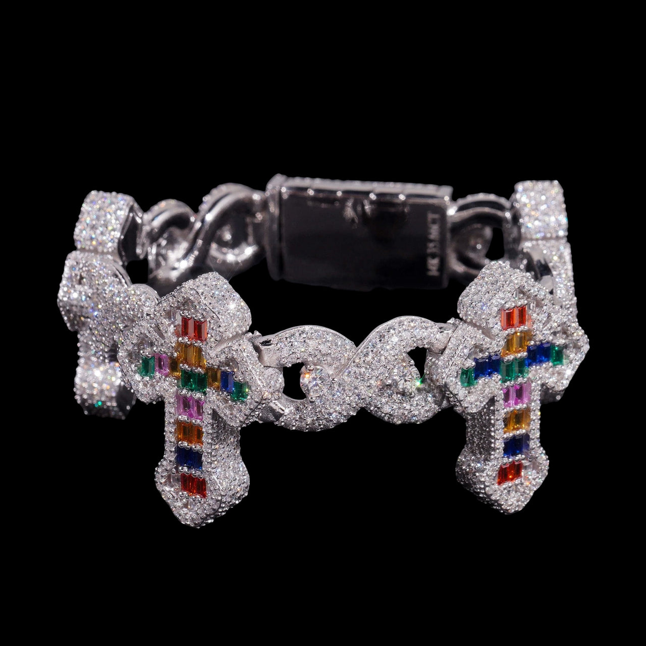 Pulsera de oro de 14k con diamantes de laboratorio de talla baguette multicolor Infinito