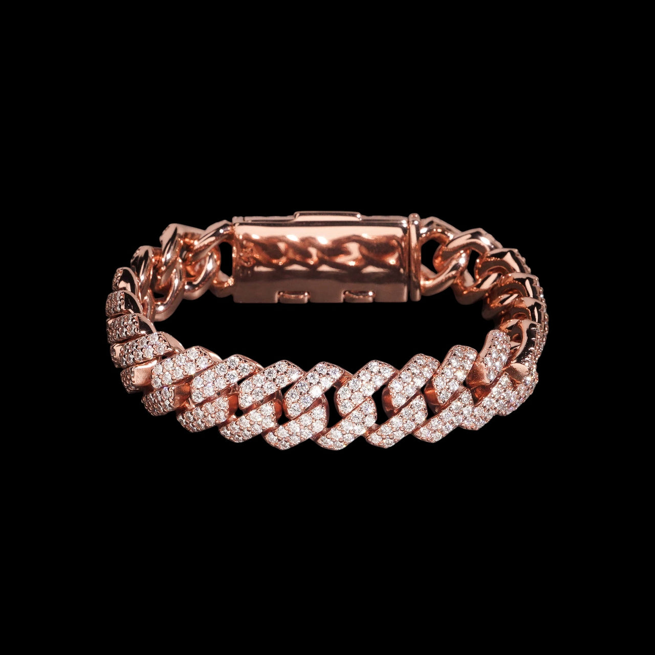 Pulsera de eslabones cubanos Miami de 12 mm y 2 hileras con diamantes de laboratorio – Oro de 14k REPARAR ESTO