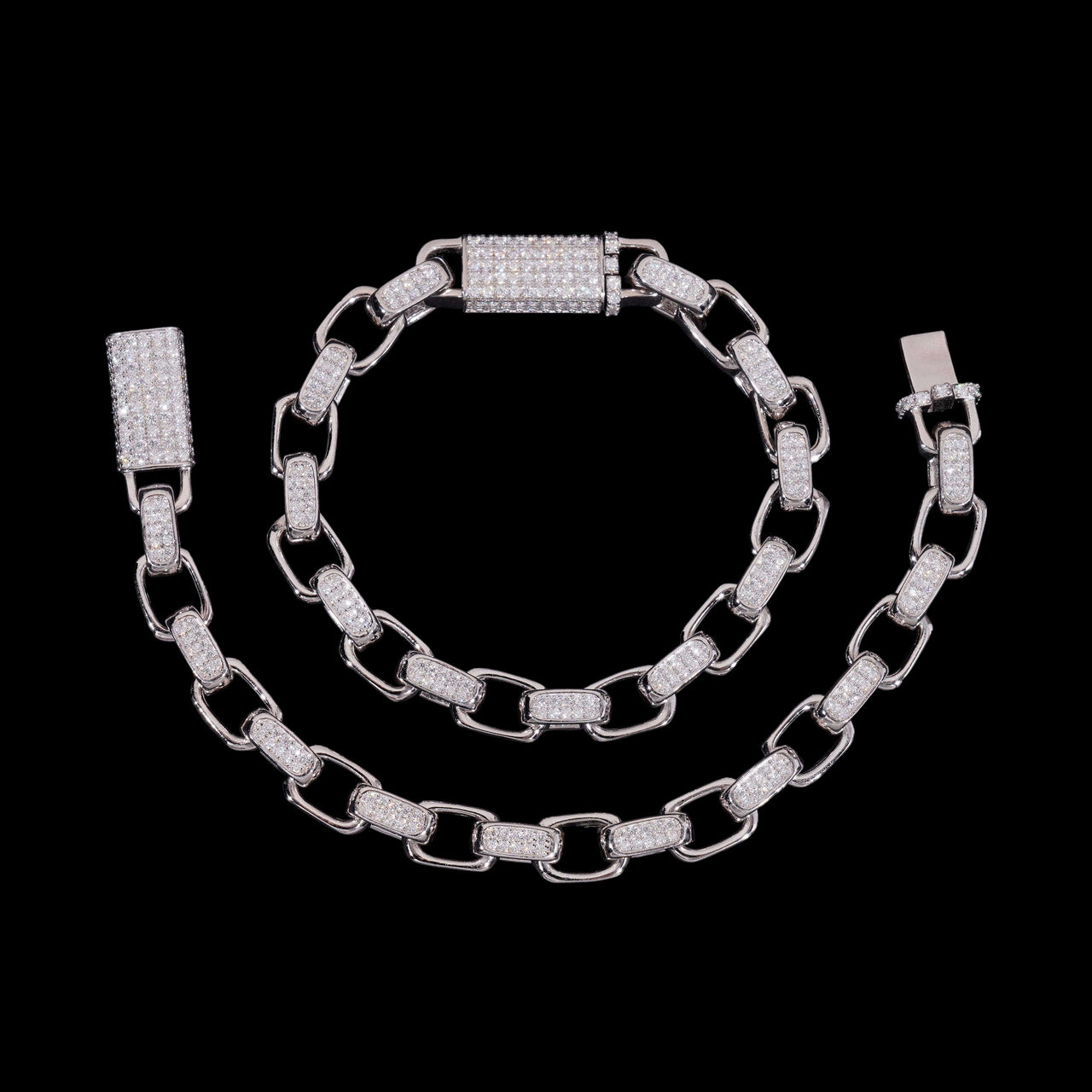 Pulsera de eslabones pavé con diamantes de laboratorio totalmente helados en oro de 14k