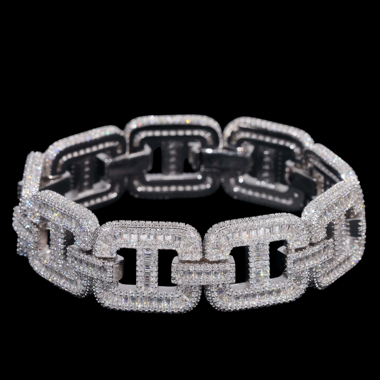 Pulsera de Eslabones de Baguette de 20 mm Gruesa con Diamantes de Laboratorio – Oro de 14k