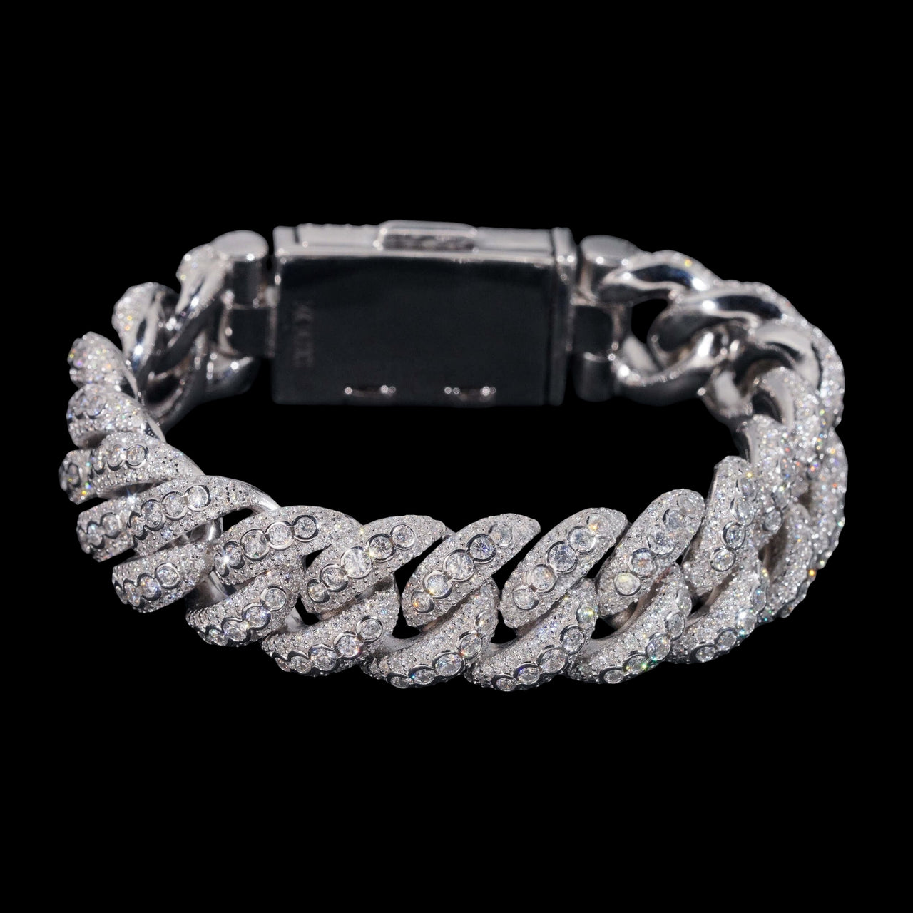 Pulsera de eslabones cubanos con diamantes de laboratorio y piedras redondas pesadas – Oro de 14k