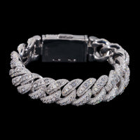 Pulsera de eslabones cubanos con diamantes de laboratorio y piedras redondas pesadas – Oro de 14k