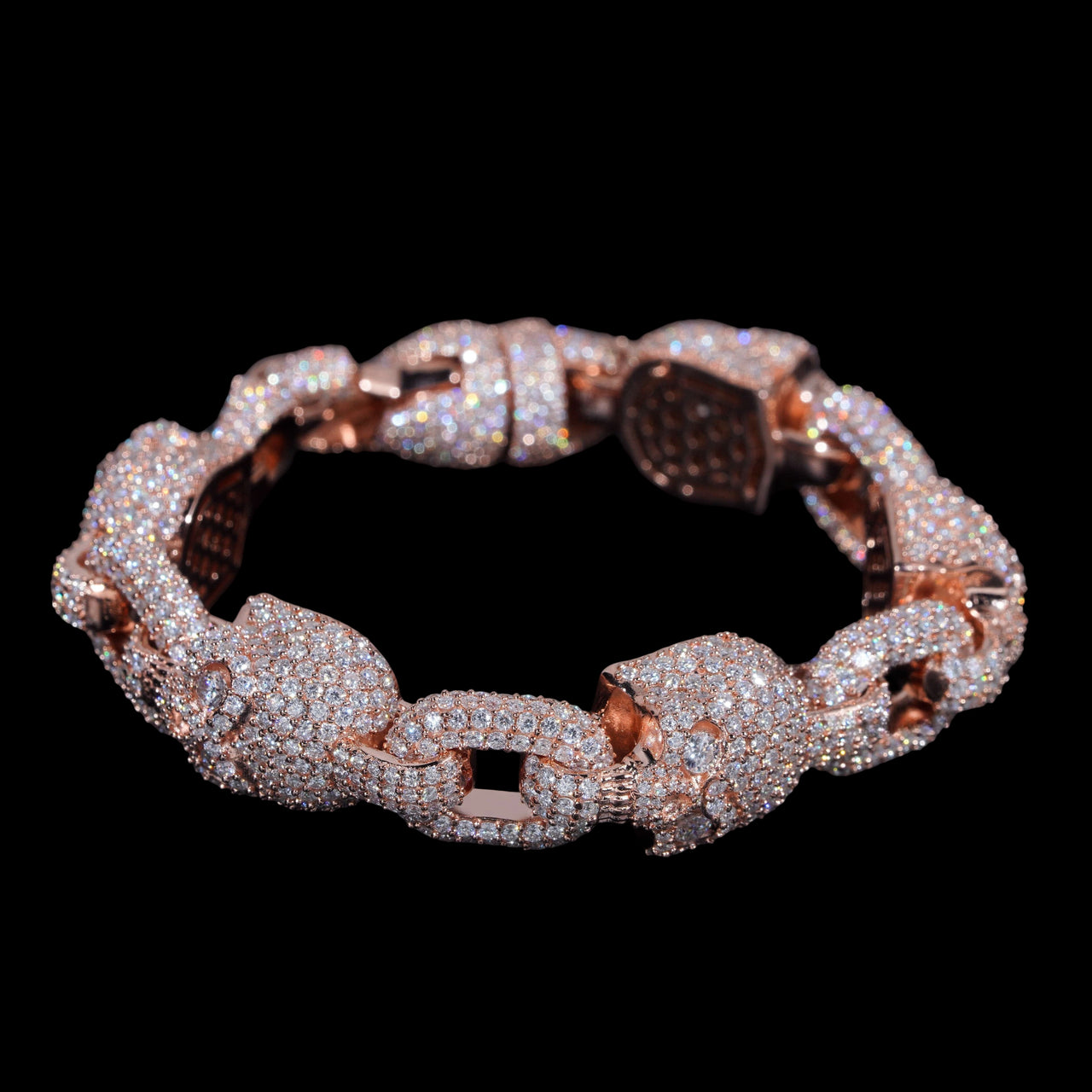 Pulsera pesada de calaveras con eslabones y diamantes de laboratorio – Oro de 14k