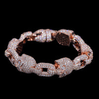 Pulsera pesada de calaveras con eslabones y diamantes de laboratorio – Oro de 14k