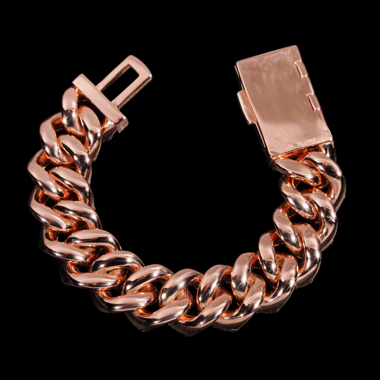 Pulsera cubana de eslabones con diamantes de laboratorio y 3 piedras de 18 mm de ancho - Oro de 14k