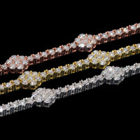 Pulsera de tenis con diamantes de laboratorio en forma de flor para mujer - Oro de 14k