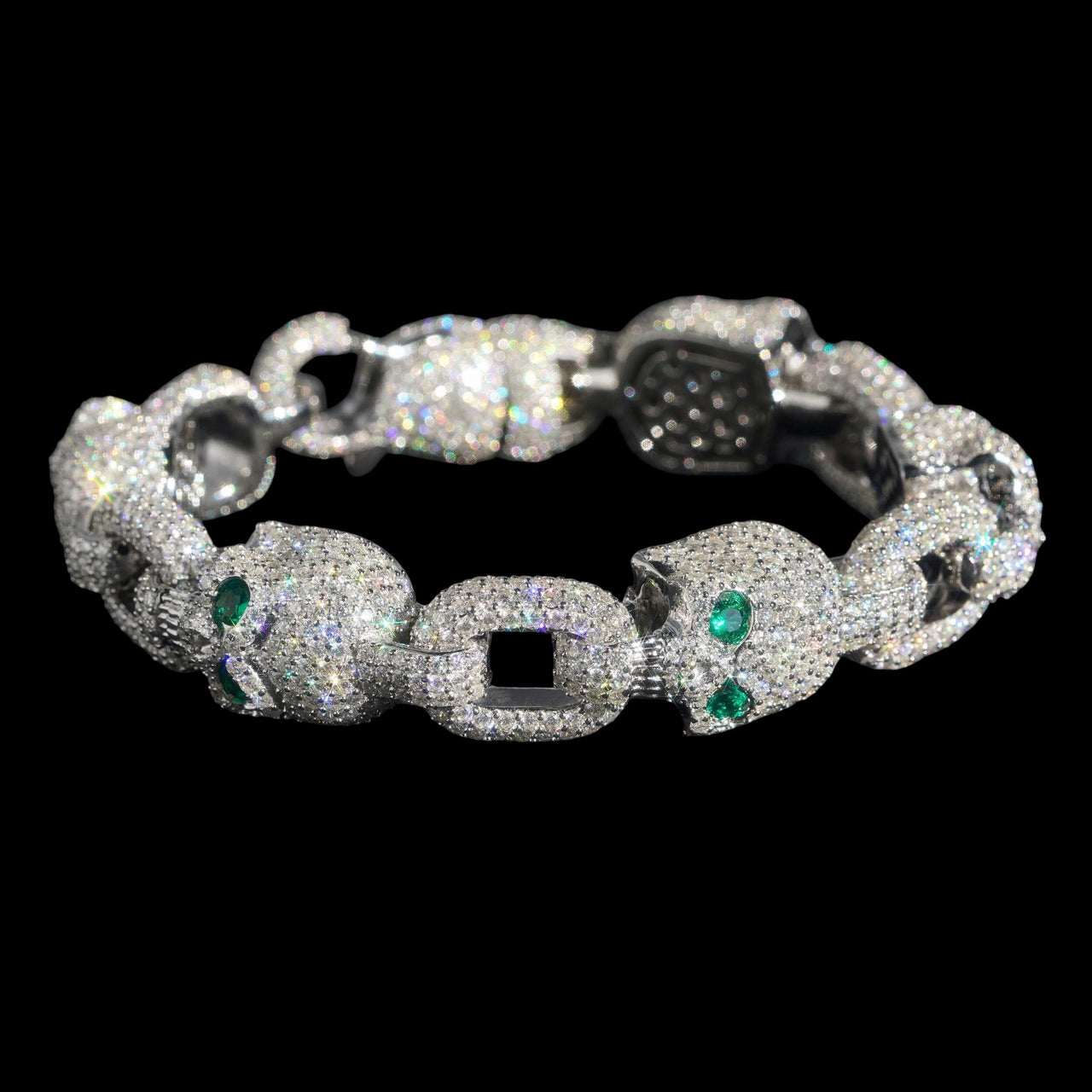 Pulsera pesada de calaveras con eslabones y diamantes de laboratorio – Oro de 14k