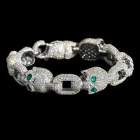 Pulsera pesada de calaveras con eslabones y diamantes de laboratorio – Oro de 14k