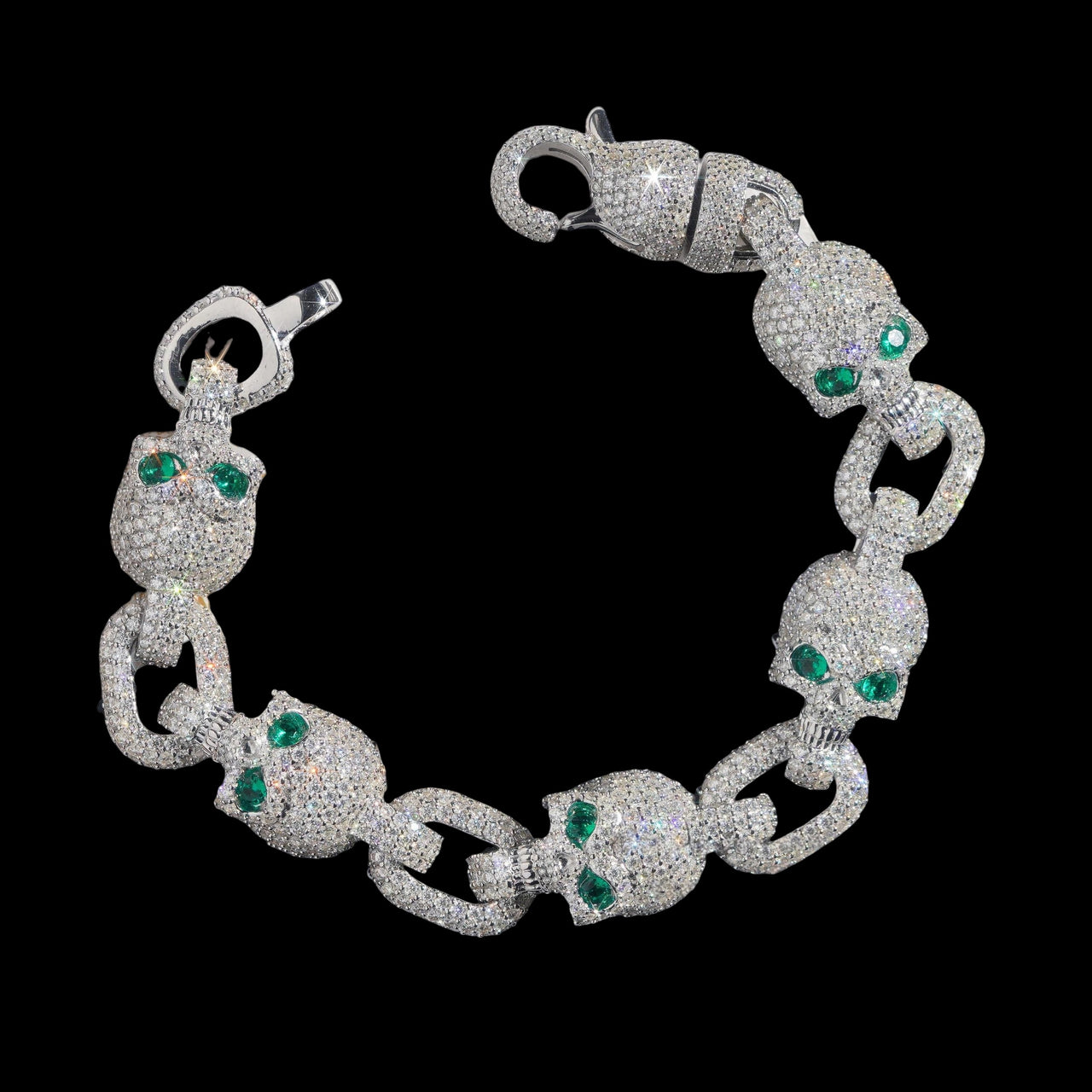 Pulsera pesada de calaveras con eslabones y diamantes de laboratorio – Oro de 14k
