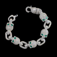 Pulsera pesada de calaveras con eslabones y diamantes de laboratorio – Oro de 14k