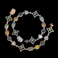 Brazalete con diamantes cultivados de laboratorio, diseño de halo multicolor y baño de oro de 14k