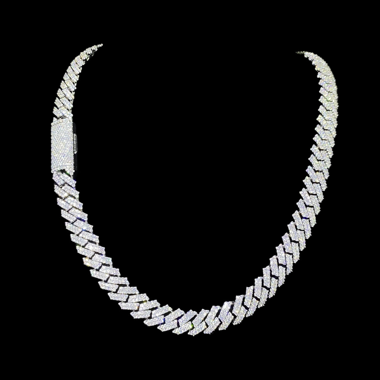 Collar de eslabones cubanos con pavé completo de 2 hileras de 12 mm de grosor, de oro de 14k y diamantes de laboratorio
