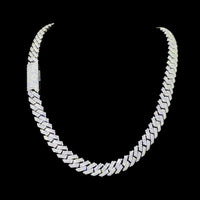 Collar de eslabones cubanos con pavé completo de 2 hileras de 12 mm de grosor, de oro de 14k y diamantes de laboratorio