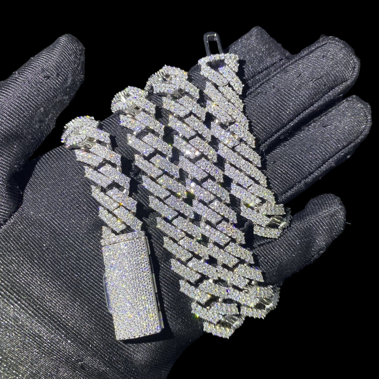 Collar de eslabones cubanos con pavé completo de 2 hileras de 12 mm de grosor, de oro de 14k y diamantes de laboratorio