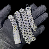 Collar de eslabones cubanos con pavé completo de 2 hileras de 12 mm de grosor, de oro de 14k y diamantes de laboratorio