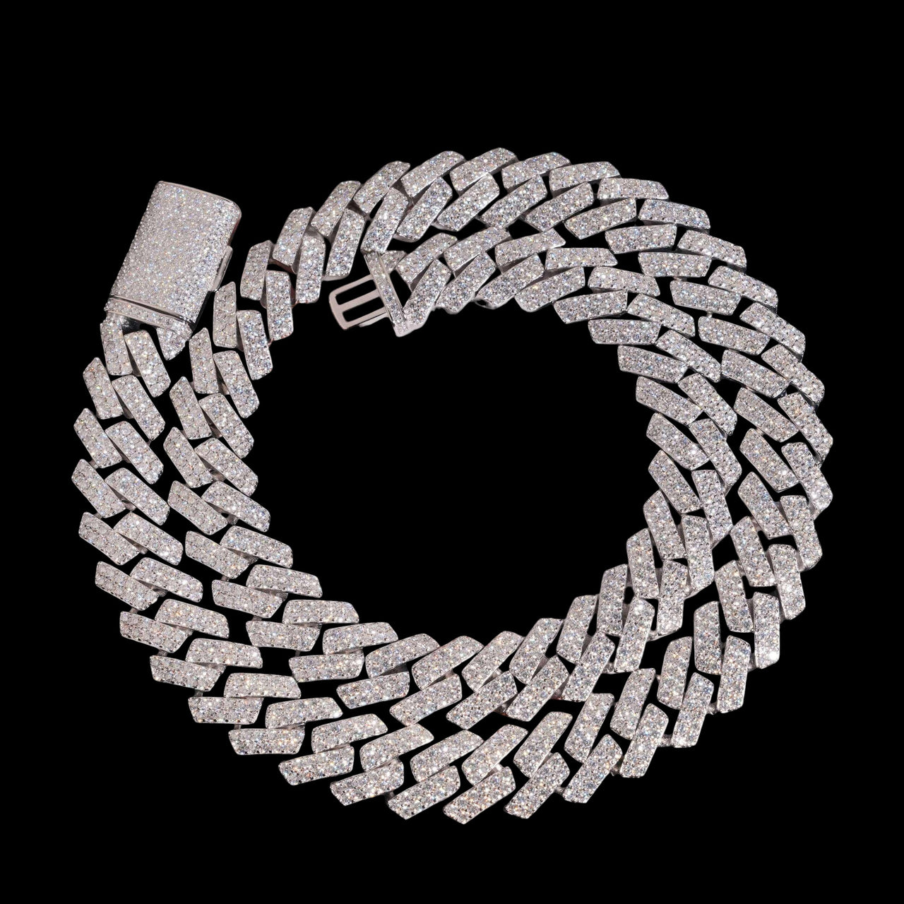 Collar Eslabones Cubanos Pavé Completo de 16MM Grueso – Diamante de Laboratorio Oro 14k