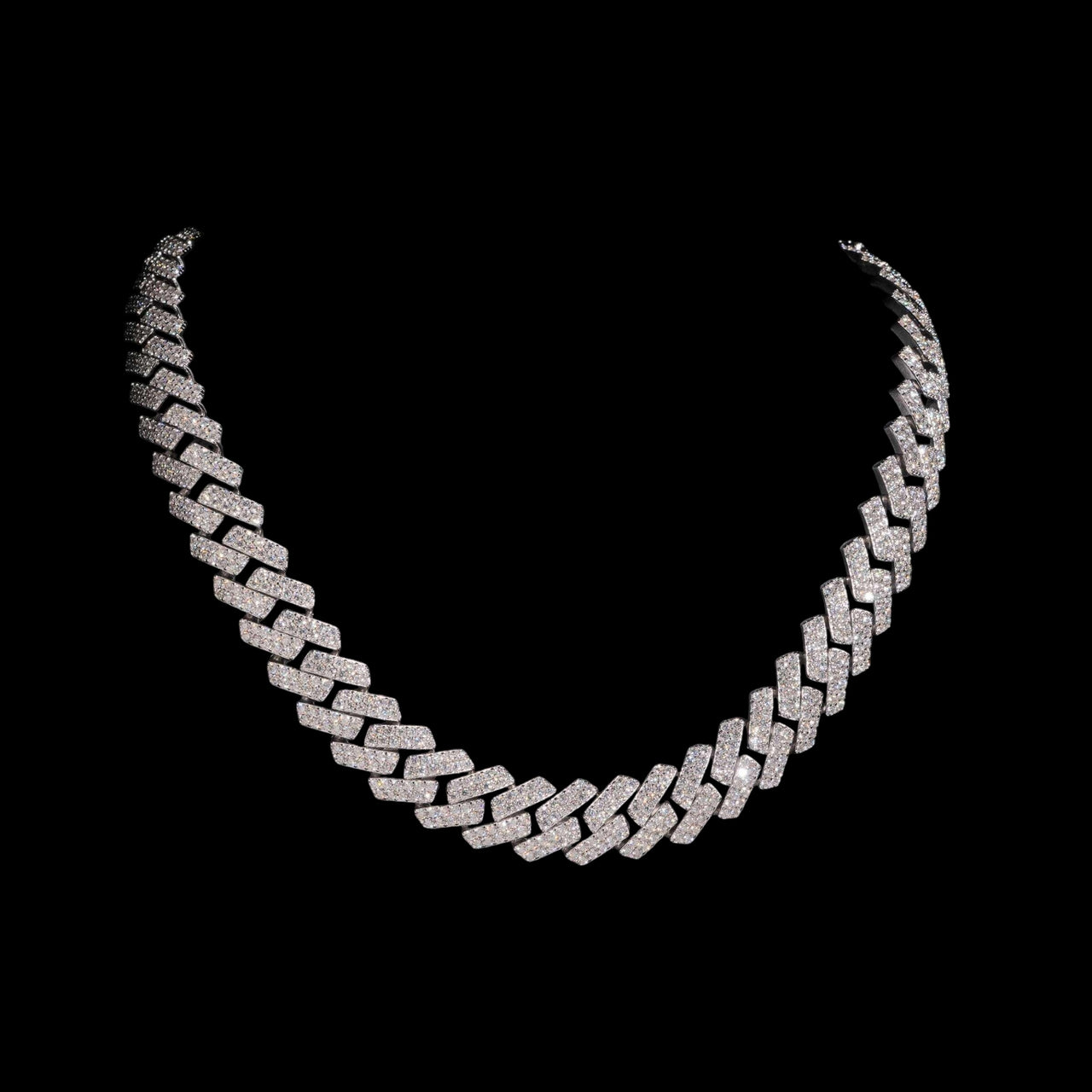 Collar Eslabones Cubanos Pavé Completo de 16MM Grueso – Diamante de Laboratorio Oro 14k