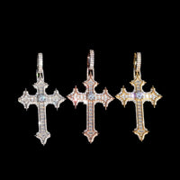 Dije de cruz con baguettes ornamentados de oro de 14k y diamantes de laboratorio sólidos
