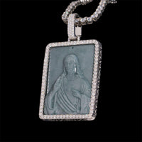 Carved Jade Jesus Pendant Lab Diamond – 14k Gold