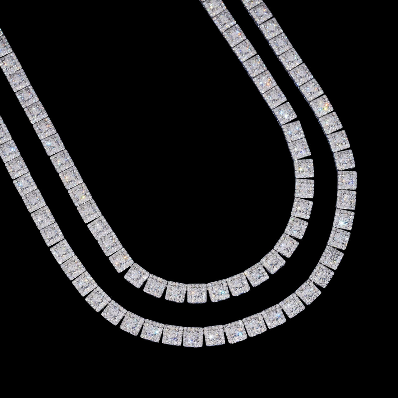 Square Link Full Pavé Tennis Chain Necklace – 14k Gold