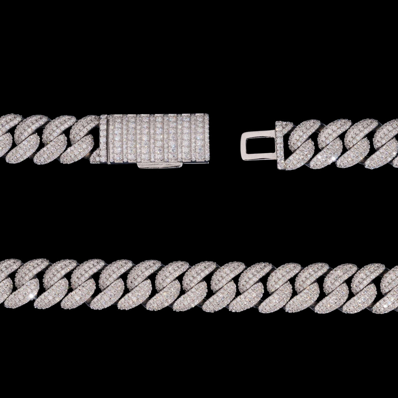 Collar de Eslabones Cubanos Pavé Completo de 13 mm – Oro de 14k