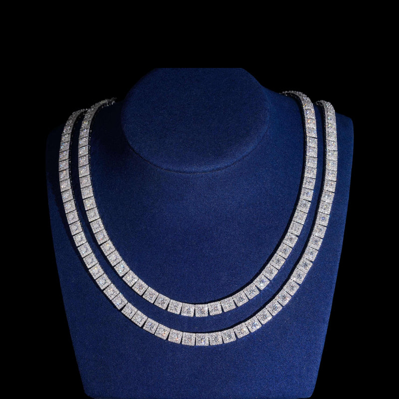 Square Link Full Pavé Tennis Chain Necklace – 14k Gold