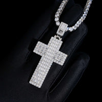 Colgante cruz de baguette maciza con diamantes de laboratorio – Oro de 14k