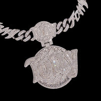 Colgante circular personalizado pesado con diamantes de laboratorio – Oro de 14k