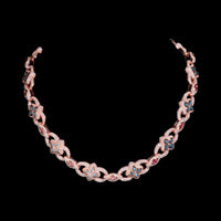 Luxury Rose Gold Clover Link Pavé Chain Necklace – Diamond Clover Chain with Colored Stones