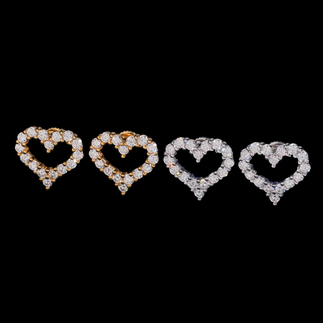 Pendientes de tachuela con pavé de corazón y diamantes de laboratorio – Oro de 14k