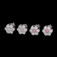 Pendientes de botón en racimo con pavé de flores, diamante cultivado, oro de 14k