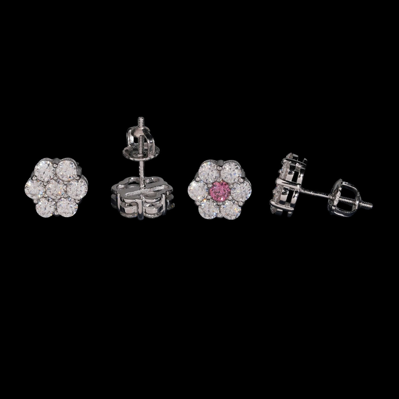 Pendientes de botón en racimo con pavé de flores, diamante cultivado, oro de 14k