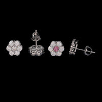 Pendientes de botón en racimo con pavé de flores, diamante cultivado, oro de 14k