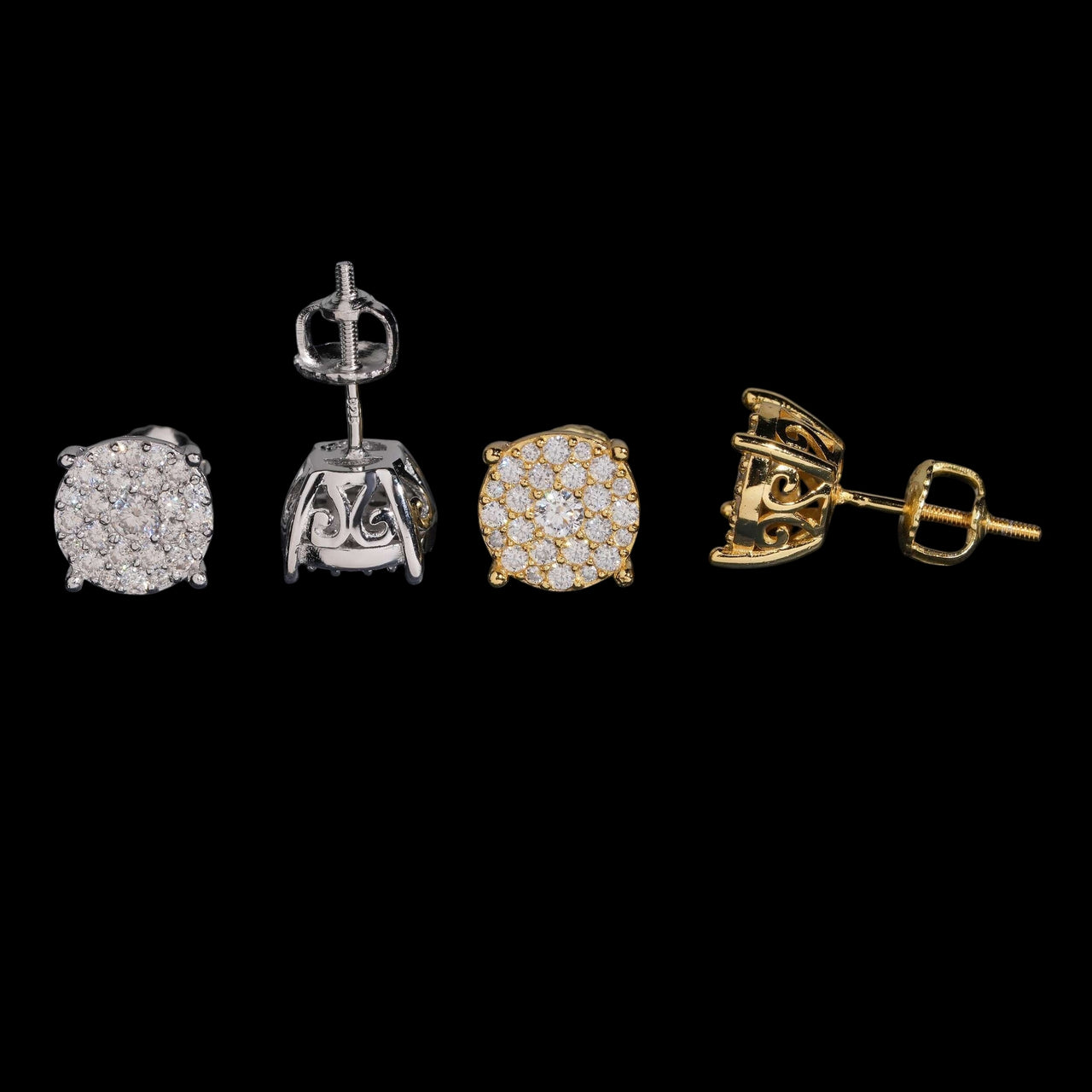 Pendientes de botón redondos de racimo pavé con diamantes creados en laboratorio – oro de 14k