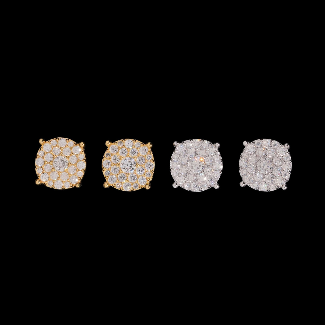 Pendientes de botón redondos de racimo pavé con diamantes creados en laboratorio – oro de 14k